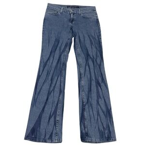 Vintage Y2K DKNY Jeans –‎ Hip-Hugger Flare Stretch Denim with Flame Pattern New